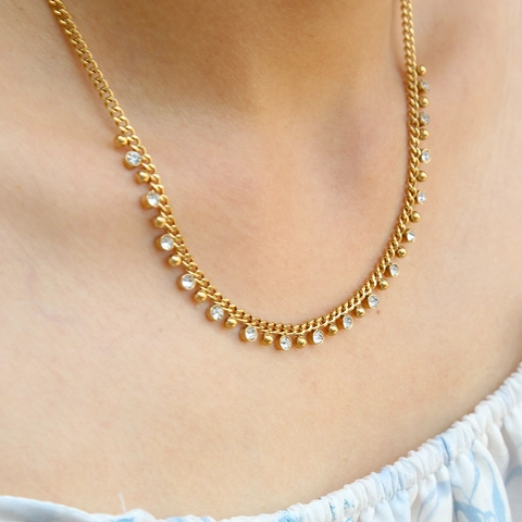 Mode Roestvrij Staal Strass Choker Halsketting Voor Vrouwen Vergulde Geometrische Kralen Ingelegde Zirkonia Elegante Sieraden