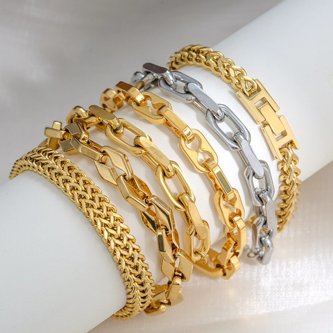 Pulsera de Eslabones Cubanos de Miami en Acero Inoxidable Chapado en Oro de 18K para Mujer Hombre Hip Hop Cadena de Clip Joyería