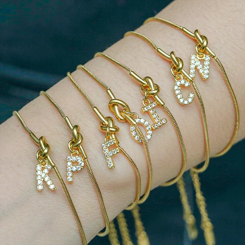 Mode Verguld Roestvrij Staal Slangenketting Letter Hanger Armband Voor Vrouwen Uniek Hartknoop Strass Hand Juwelen
