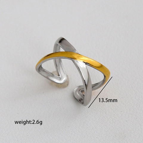 Anillo Ajustable Abierto de Acero Inoxidable Bicolor para Mujer Flor de Rosa Corazón Vieira Anillo de Dedo Cruzado Geométrico Joyería