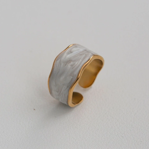 Anillo Abierto Ajustable de Acero Inoxidable Chapado en Oro para Mujer Esmalte Mármol Corazón Flor Joyería de Moda