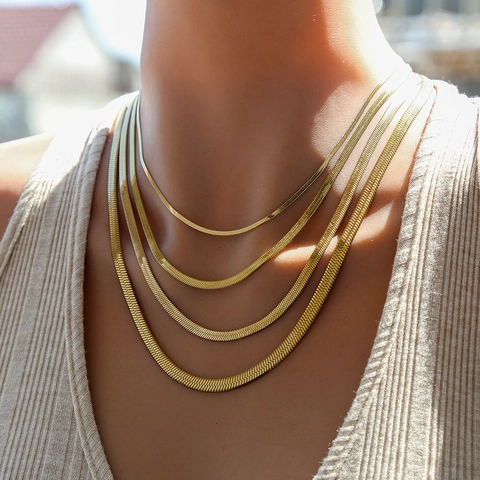 Collana a Catena a Serpente a Spina di Pesce in Acciaio Inossidabile Minimalista Oro Argento Placcato Gioielli di Moda