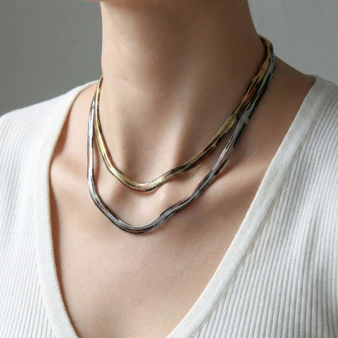 Collar de Cadena de Hueso de Serpiente Plana de Acero Inoxidable 304 Minimalista para Mujer Joyería de Moda Choker Hip Hop