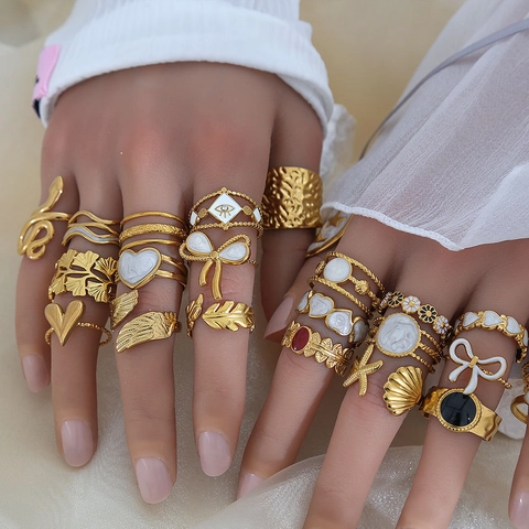 Titanstahl Offener Ring Für Damen Herren Geometrisch Herzform Gehämmerte Textur Exquisite Mode Verstellbarer Fingerring Schmuck
