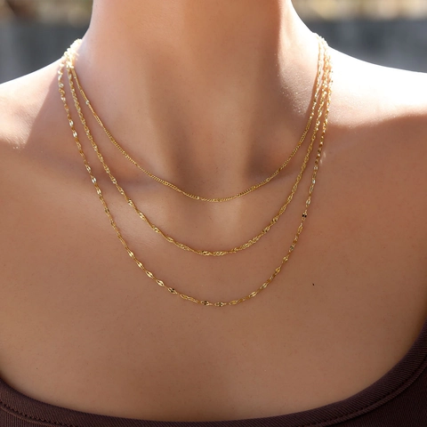 18K Vergoldet Edelstahl 3 Schichtige Halskette Für Damen Minimalistisch Pailletten Welle Seil Mehrlagige Kette Schmuck