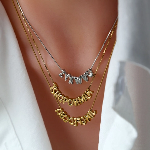 Ciondolo Iniziale Lettera A-Z Bolla 3D in Acciaio Inossidabile Oro Argento Placcato Fai-da-te Collana Gioielli Personalizzati