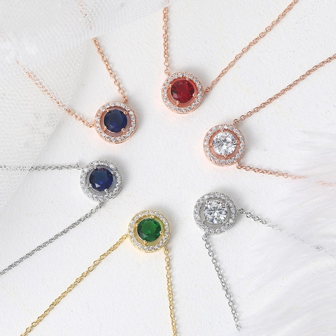 European American Fashion Copper Zirconia Round Halo Pendant Necklace Rose Gold Gold Silver Plated Elegant Party Wedding Jewelry