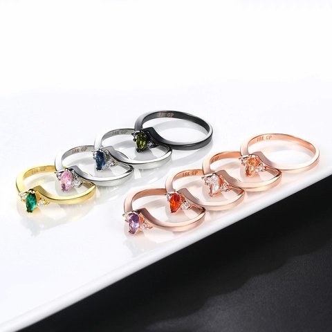 Marquise Cut Cubic Zirconia Copper Ring 18K Gold Plated Simple Geometric Fashion Jewelry For Women Wedding Daily Finger Ring