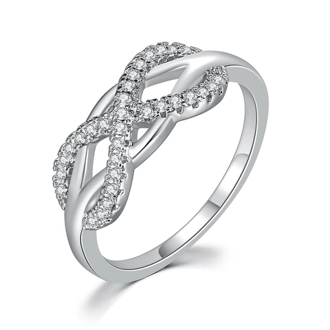 Minimalist Infinity Bow Knot Ring For Women White Rose Gold Plated Copper White Zirconia Inlaid Fashion Jewelry Finger Ring