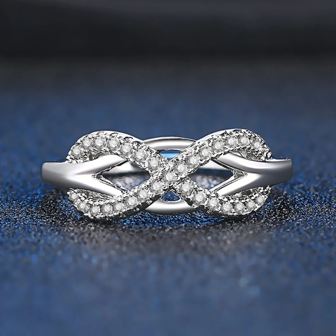 Minimalist Infinity Bow Knot Ring For Women White Rose Gold Plated Copper White Zirconia Inlaid Fashion Jewelry Finger Ring