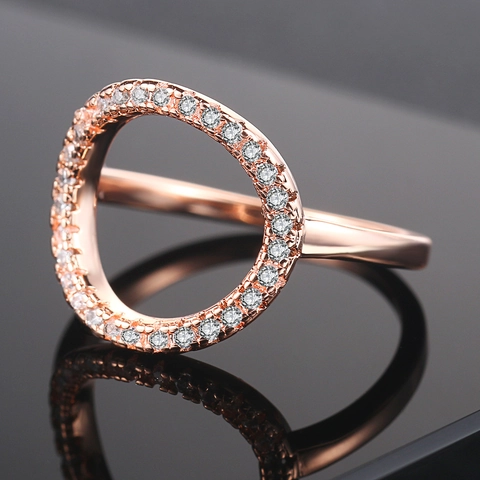 Fashion Simple Hollow O-Shape Ring For Women Copper Zirconia Inlaid Rose Gold White Gold Plated Geometric Jewelry Gift
