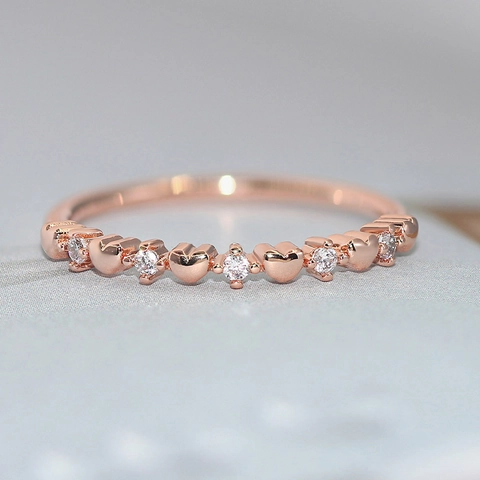 Simple Heart Shaped Zirconia Copper Ring For Women Real Gold Plated Romantic Fashion Jewelry Wedding Valentine Day Gift