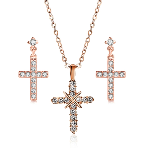 Gioielli Minimalisti in Rame Con Croce in Zirconia Collana E Orecchini Per Donna Accessorio Religioso Placcato Oro Popolare Occidentale