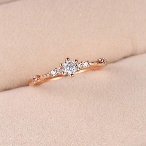 Elegant Copper Zirconia Ring With Seven Stones Gold Plated Minimalist Japanese Style Women Fashion Jewelry Finger Accessories