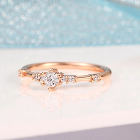 Elegant Copper Zirconia Ring With Seven Stones Gold Plated Minimalist Japanese Style Women Fashion Jewelry Finger Accessories