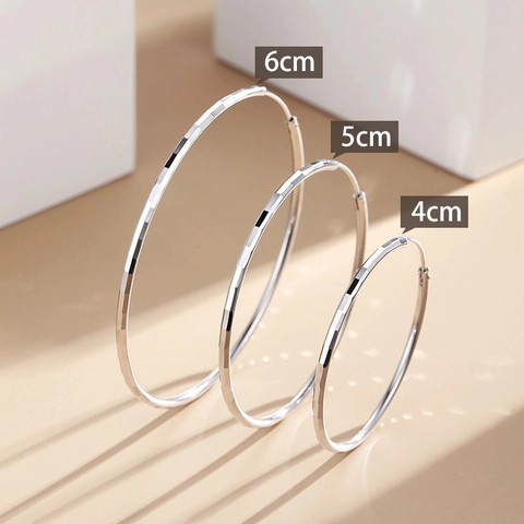 Boucles d'Oreilles Créoles Facettées avec Tige en Argent Sterling 925 Grandes Créoles Géométriques en Alliage pour Femme
