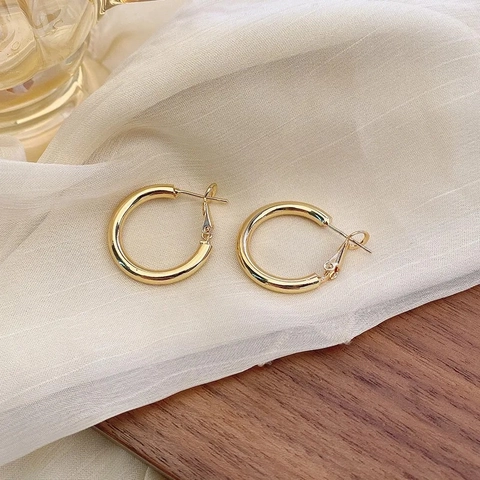 High Polished Copper Hoop Earrings With 925 Sterling Silver Post For Women Minimalist Gold Silver Geometric Jewelry