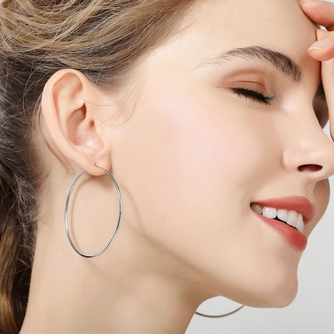Minimalist Copper Large Hoop Earrings With 925 Sterling Silver Earring Post Smooth Surface Round Circle Jewelry For Women