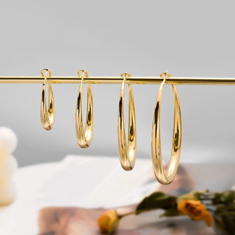 Modern Minimalist Copper Hoop Earrings High Polished With 925 Sterling Silver Earring Post Gold Silver Large Circles For Women