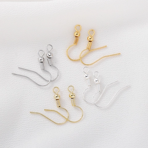 DIY Handmade Copper Earring Hooks For Jewelry Making Gold Silver Rose Gold Plated Fish Hook Ear Wires With Coil And Ball