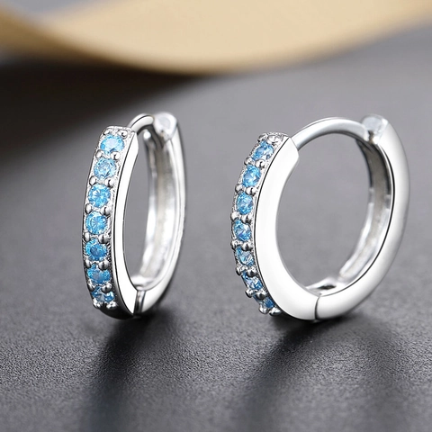 Copper Rhinestone Hoop Earrings S925 Sterling Silver Post Inlaid Round Huggie Earrings For Women Korean Minimalist Jewelry