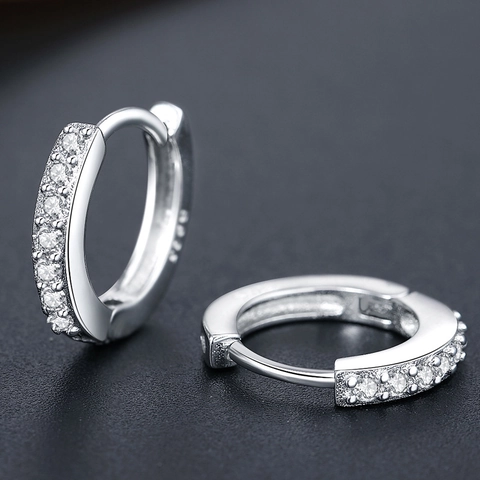 Copper Rhinestone Hoop Earrings S925 Sterling Silver Post Inlaid Round Huggie Earrings For Women Korean Minimalist Jewelry