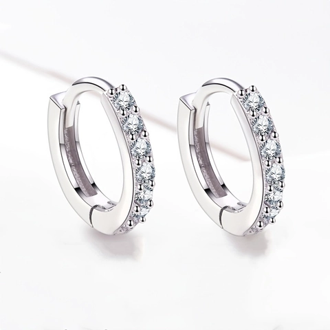Copper Rhinestone Huggie Hoop Earrings With 925 Sterling Silver Earring Post Simple Geometric Inlaid Ear Studs For Women