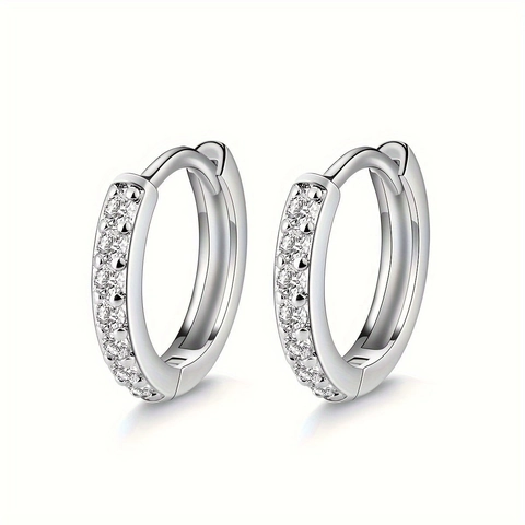 Copper Rhinestone Huggie Hoop Earrings With 925 Sterling Silver Earring Post Simple Geometric Inlaid Ear Studs For Women