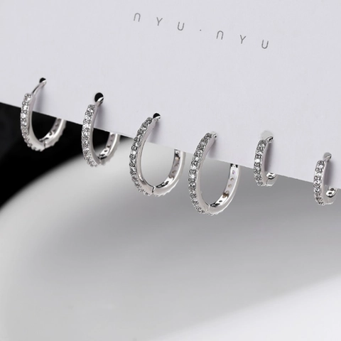 Fashion Copper Rhinestone Paved Hoop Earrings With 925 Sterling Silver Post Geometric U-Shaped Retro Jewelry For Women