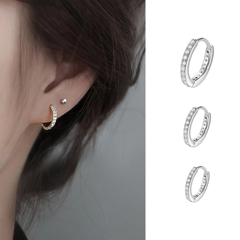 Fashion Copper Rhinestone Paved Hoop Earrings With 925 Sterling Silver Post Geometric U-Shaped Retro Jewelry For Women