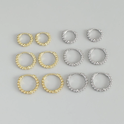 Beaded Copper Hoop Earrings With 925 Sterling Silver Post Geometric Bubble Texture Gold Silver Fashion Jewelry For Women