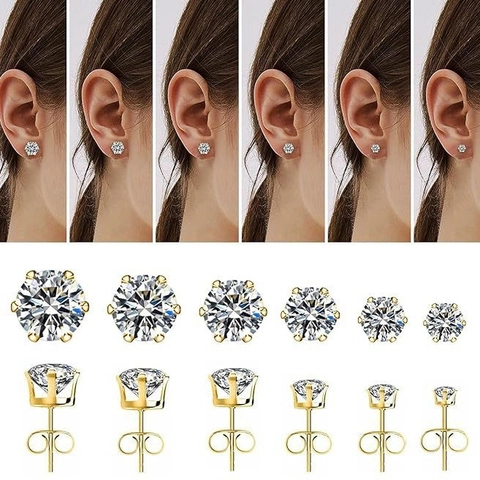 925 Sterling Silver Earring Post Round Zirconia Stud Earrings Electroplated Artificial Crystal Geometric Unisex Jewelry