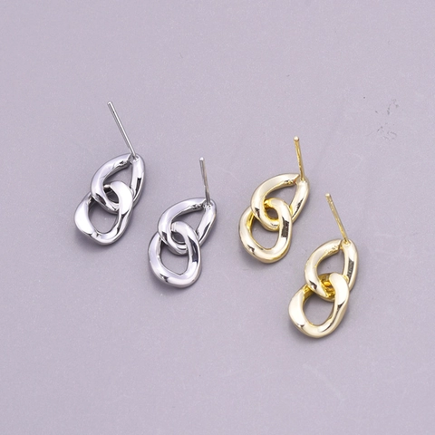 Minimalist Irregular Twisted Double Loop Copper Earrings With 925 Sterling Silver Earring Post Gold Silver Plated Jewelry