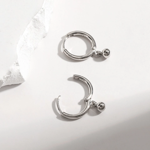Boucles d'Oreilles Créoles Pendentif Boule en Cuivre avec Tige en Argent Sterling S925 Minimalistes Polies pour Femme Bijoux
