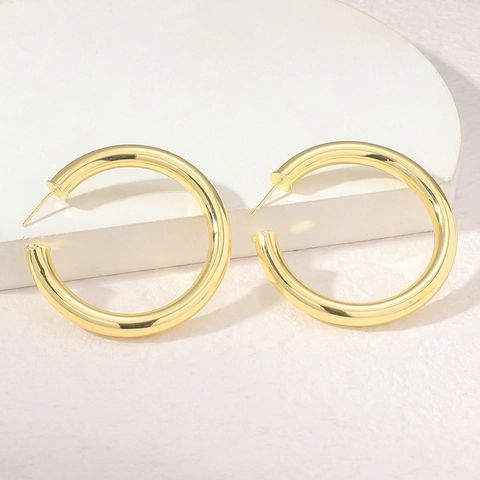 Chunky C Shaped Hoop Earrings Copper 925 Sterling Silver Earring Post Minimalist High Gloss Geometric Jewelry For Women