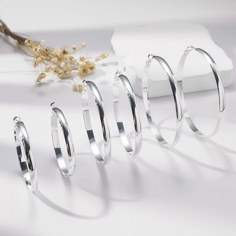 Minimalist Polished Large Hoop Earrings With 925 Sterling Silver Earring Post High Shine Copper Round Jewelry For Women