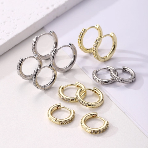 Fashion Copper Huggie Hoop Earrings For Women Unisex 925 Sterling Silver Earring Post Pave Rhinestone Punctated Gold Silver Plated Jewelry