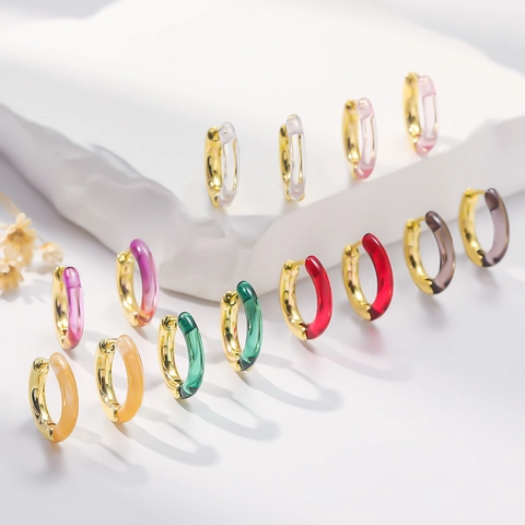 Fashion Colorful Acrylic Copper Hoop Earrings For Women Men Electroplated Personalized Spliced Circle Ear Buckle Daily Jewelry