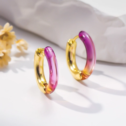 Fashion Colorful Acrylic Copper Hoop Earrings For Women Men Electroplated Personalized Spliced Circle Ear Buckle Daily Jewelry