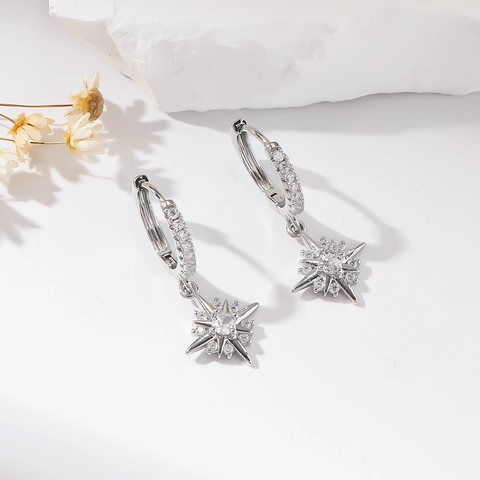 Trendy Copper Zirconia Dangle Hoop Earrings Silver Plated Butterfly Lightning Star Triangle Crown Earrings For Women Jewelry