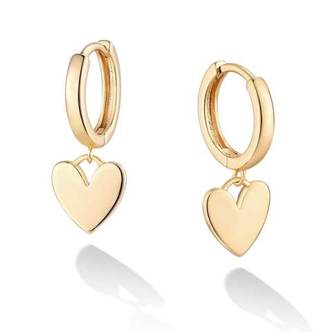 Heart Pendant Hoop Earrings With 925 Sterling Silver Post 14K Gold Plated Copper Minimalist Jewelry For Women Gift Daily