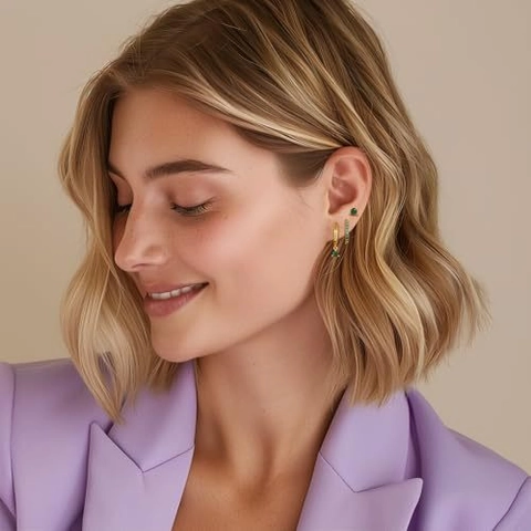 Copper 14K Gold Plated Earrings Set 925 Sterling Silver Post Green White Rhinestone Hoop Stud Dangle Earrings Women Jewelry