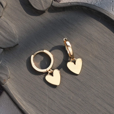 Heart Pendant Hoop Earrings With 925 Sterling Silver Post 14K Gold Plated Copper Minimalist Jewelry For Women Gift Daily