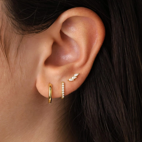 Women Zirconia Inlaid Copper Earring Collection Gold Silver Plated Minimalist Geometric Hoop Stud Earrings Jewelry Gift