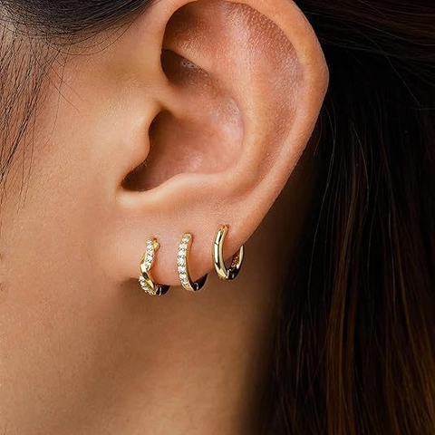 Copper Zirconia Hoop Earrings With 925 Sterling Silver Post Twist Row Drill Minimalist Huggie Hoop Earrings For Women