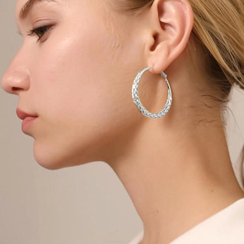 Minimalist Twisted Woven Texture Hoop Earrings For Women Gold Silver Plated Copper Circle Earrings With 925 Sterling Silver Post
