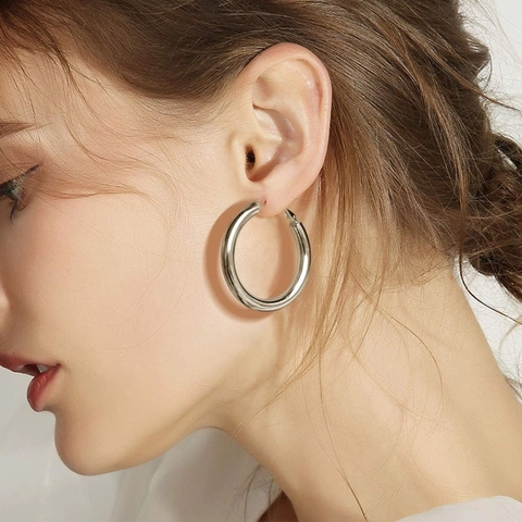 European American Style Chunky Copper Hoop Earrings For Women Minimalist High Polish Geometric Round Earrings Fashion Jewelry