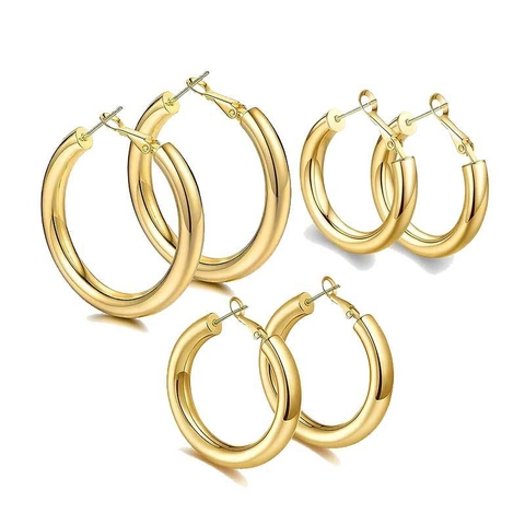 European American Style Chunky Copper Hoop Earrings For Women Minimalist High Polish Geometric Round Earrings Fashion Jewelry
