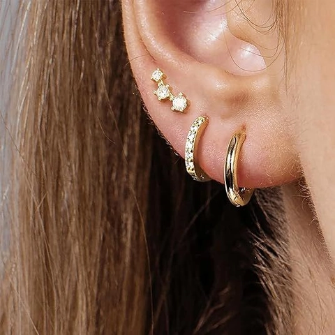 925 Sterling Silver Earring Set For Women Rhinestone Huggie Hoop Earrings And Three-Stone Stud Earrings Stacking Jewelry
