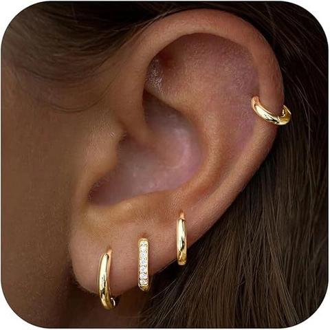 Copper Hoop Earrings With 925 Sterling Silver Earring Post Zirconia Inlaid Minimalist Gold Silver Ear Jewelry For Women